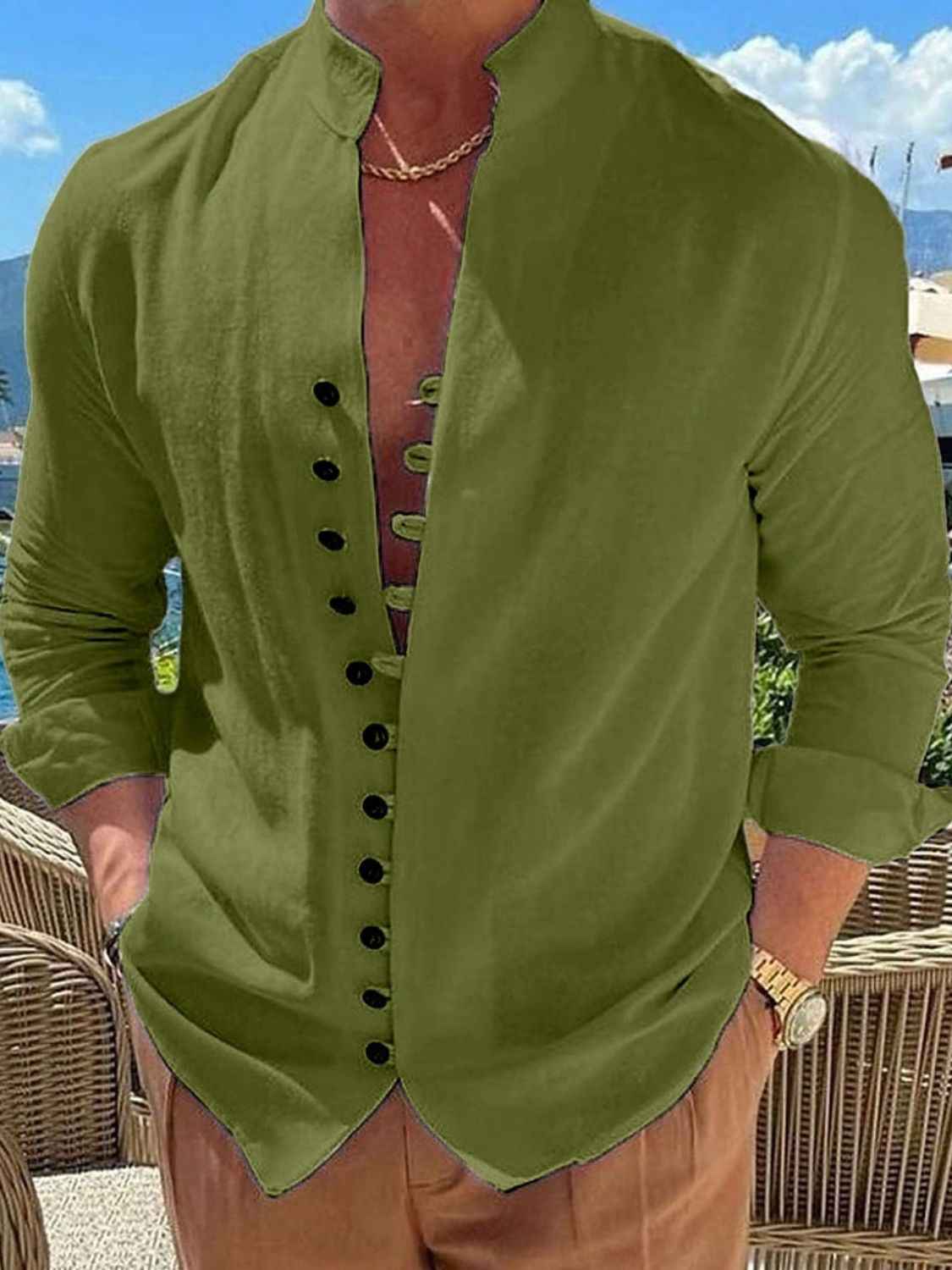 Men's Full Size Button Front Long Sleeve Shirt Plus Size - Damned Threads